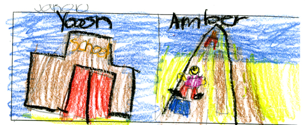 Jakob's drawings of Yoon and Amber