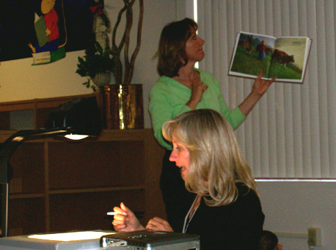 Photograph of Melody and Kim team teaching