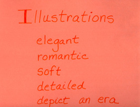 Illustrations: elegant, romantic, soft, detailed, depict an era