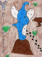 The drawing shows a geyser erupting.
