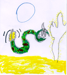Drawing of a rattlesnake and a full blue moon