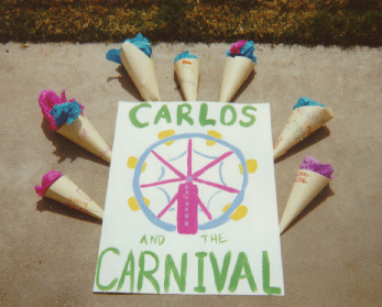 This is a photograph of the students' cotton candy and their poster.