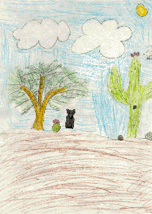 The drawing shows a desert scene.