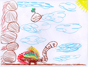 Tristan drew the coyote howling for help.