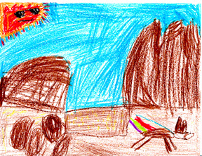 Ben drew the Coyote running away from the rocks.