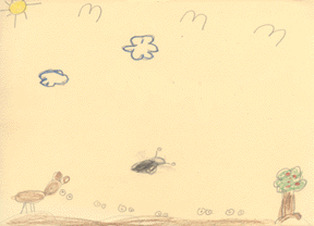 The drawing shows coyote losing its eyes.