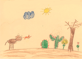The drawing shows coyote spitting out a frog.