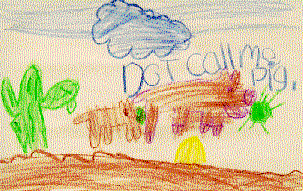 The drawing shows two javelinas in the desert.  One is larger that the other and they are eating cactus.