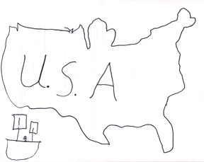 Gricelda's drawing is a map of the United states and a ship.