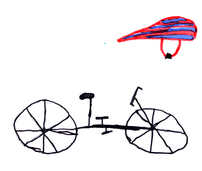 C's drawing is of a bicycle and a helmet