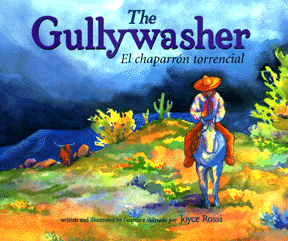 The book jacket shows a man wearing a sombrero riding his horse through the desert; the sky is dark with an impending storm.