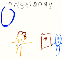 This is a picture of two figures holding a plate.