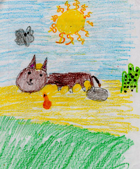 Yamilet's drawing shows a desert animal wearing a crown.