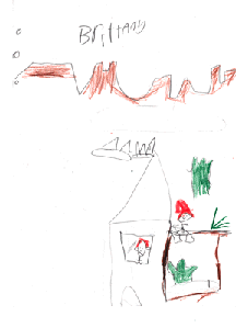 The drawing shows a house in the desert.