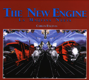 the book jacket shows a surreal  image of a train image