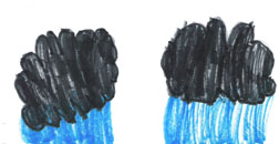 This is a picture of two big, blue and grey rain clouds.