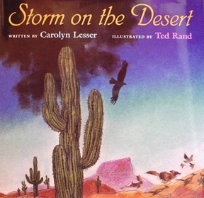 Black clouds spreading across a colorful desert as animals run for cover.