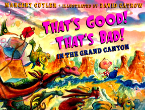 This book jacket is vibrantly illustrated showing various animals cascading down the Colorado River.