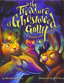 The book cover shows desert animals traveling through  a desert scene on a dark night.