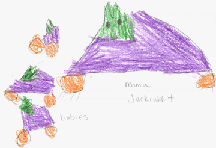 The drawing shows a mother jackrabbit and her babies.