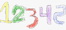 The drawing shows the numbers one through five.