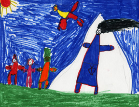 This picture shows Lucia bigger than the towns people.